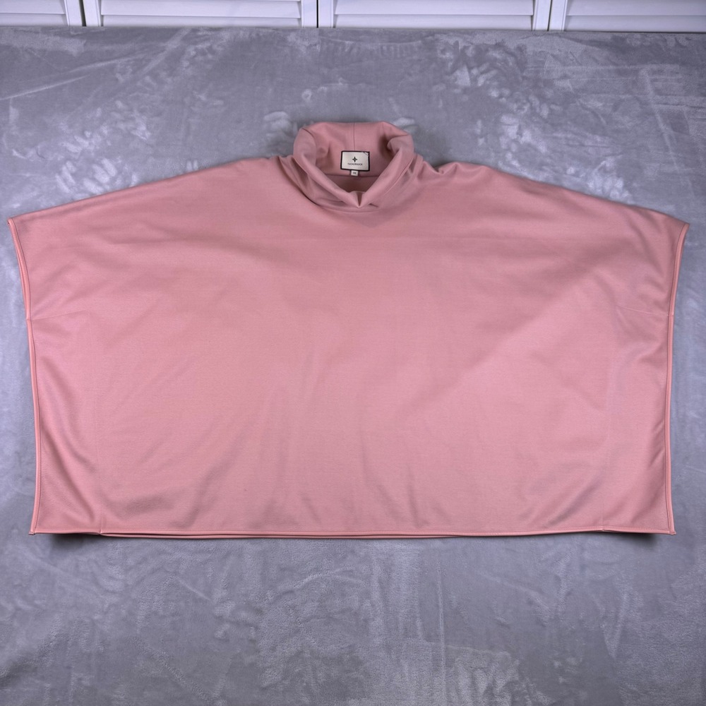 Tuckernuck Pink Cowl Neck Poncho Cape Top Faux Leather Trim OS - Picture 3 of 5